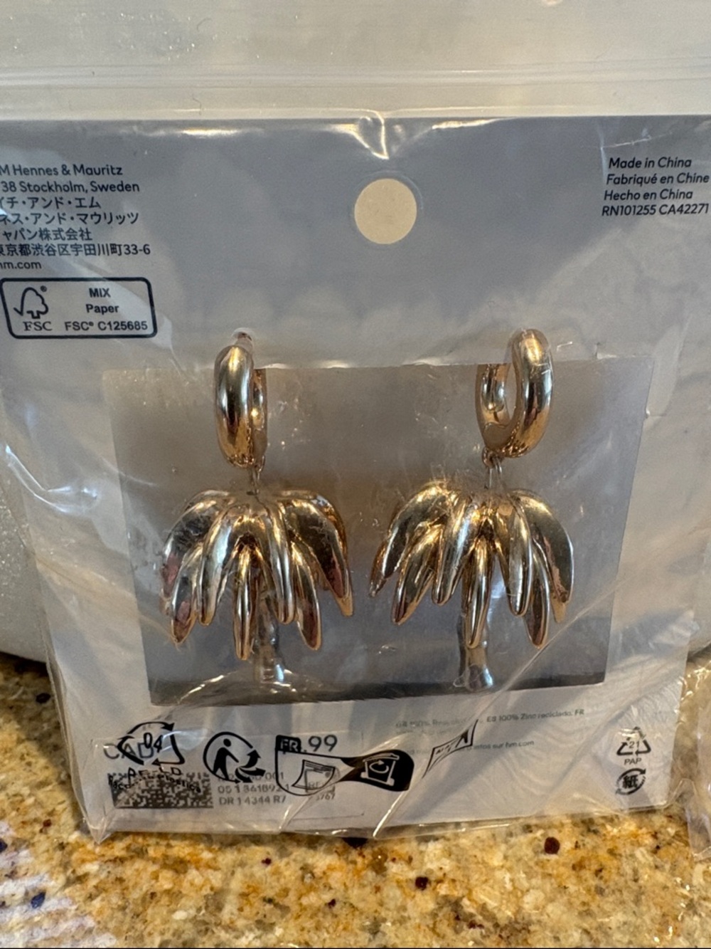 H&M Gold-Tone Palm Petal Drop Earrings
